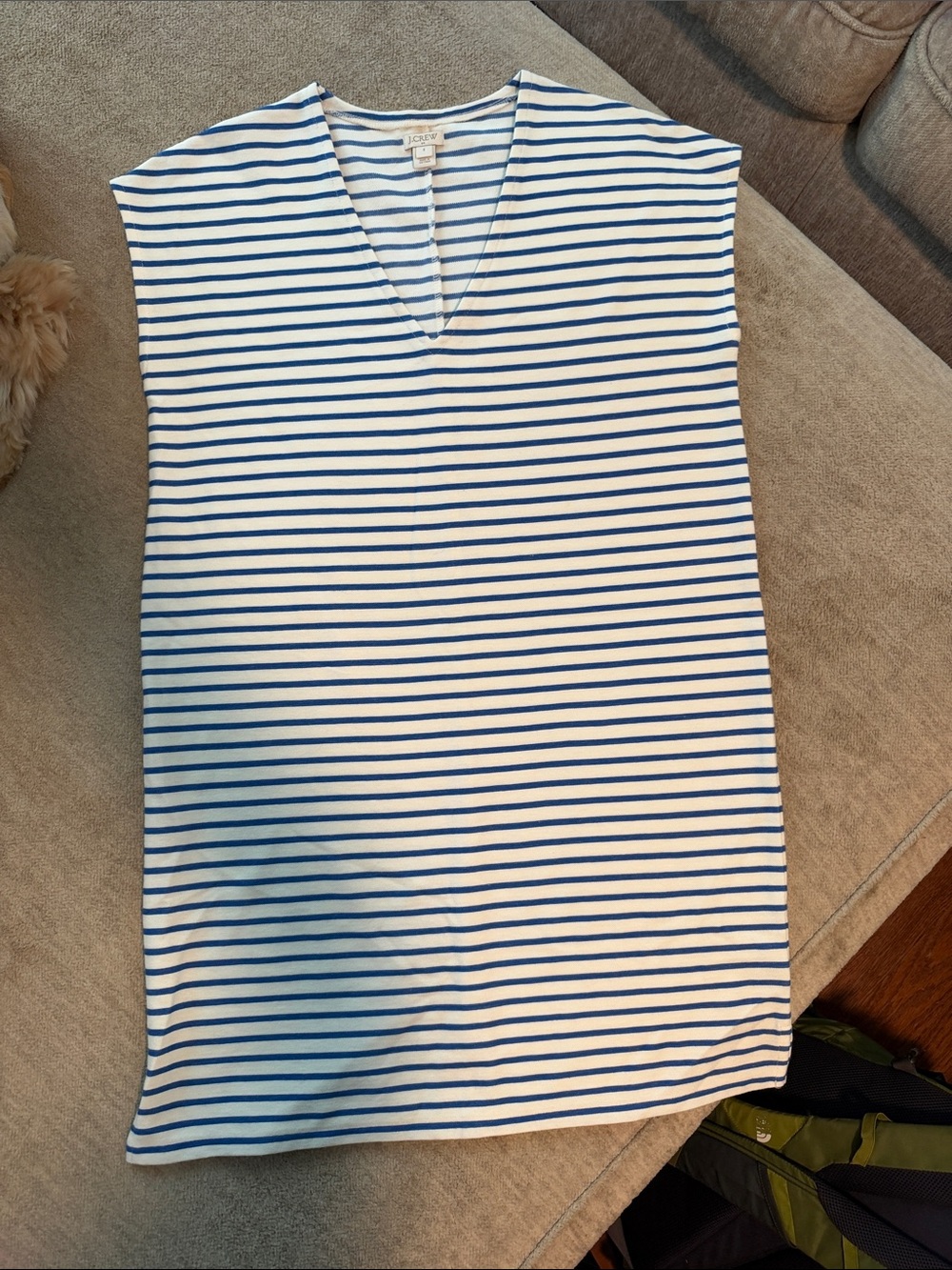 J. Crew White and Blue Striped V-Neck Tank